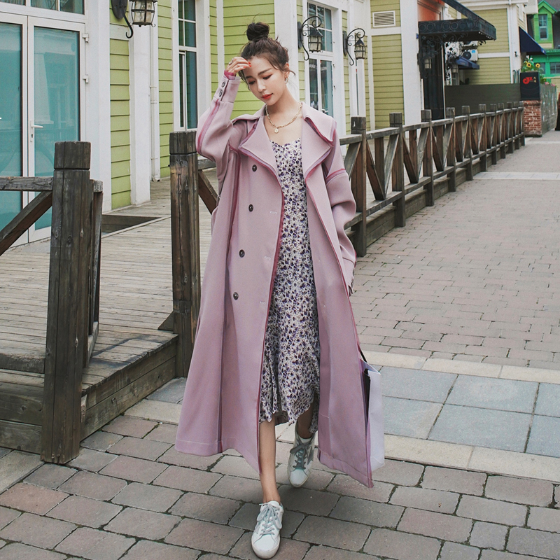 

2021 New Female Blouse Spring New Fall Longer Double Lapel Breasted Splicing Fashion Design Trench Coat 5fy Pcjq, Black premium