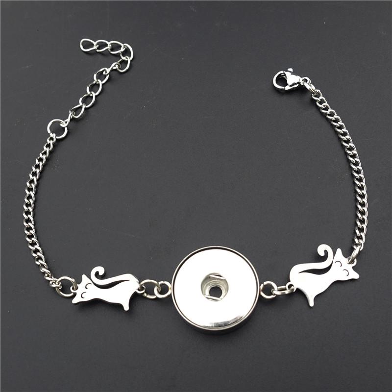 

Charm Bracelets Animal Cat Stainless Steel 18mm Snap Buttons Bracelet Jewelry For Women Girls