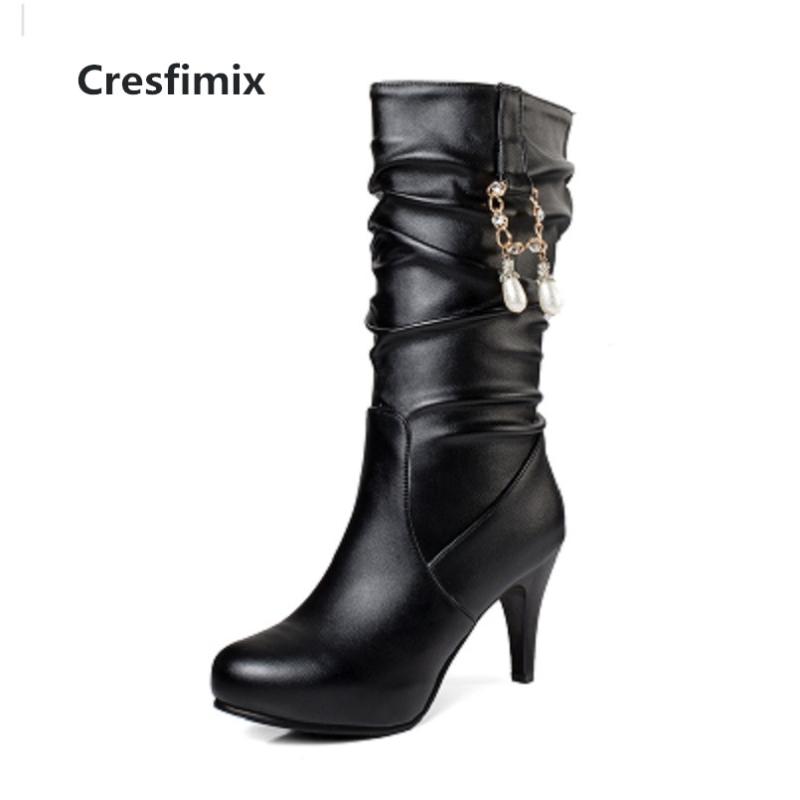 

Cresfimix bottes femme women cool comfortable black pu leather autumn & winter long boots lady casual style boots botas b3067