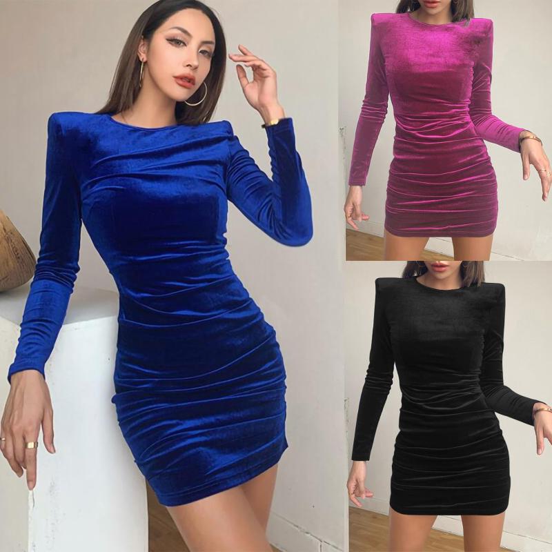 

Autumn Winter Women Small Crowd Style Plush Mid Waist O-Neck Dress, Black
