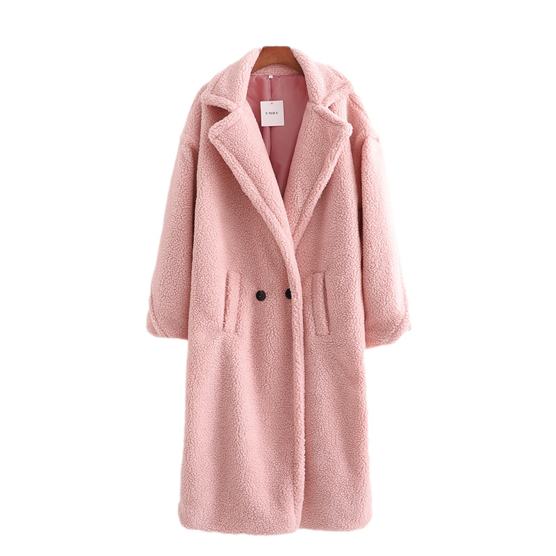 

2021 New Elegant Women Grain Cashmere Overcoat Fashion Ladies Turn Down Collar Coats Streetwear Female Chic Solid Pink Outercoat 3ln0