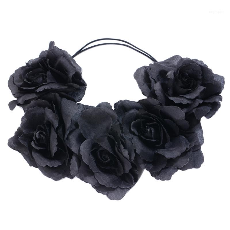 

1pc Rose Flower Headband Elastic Adjustable Black Flower Hair Accessory for Festival Party Photography1, As pic