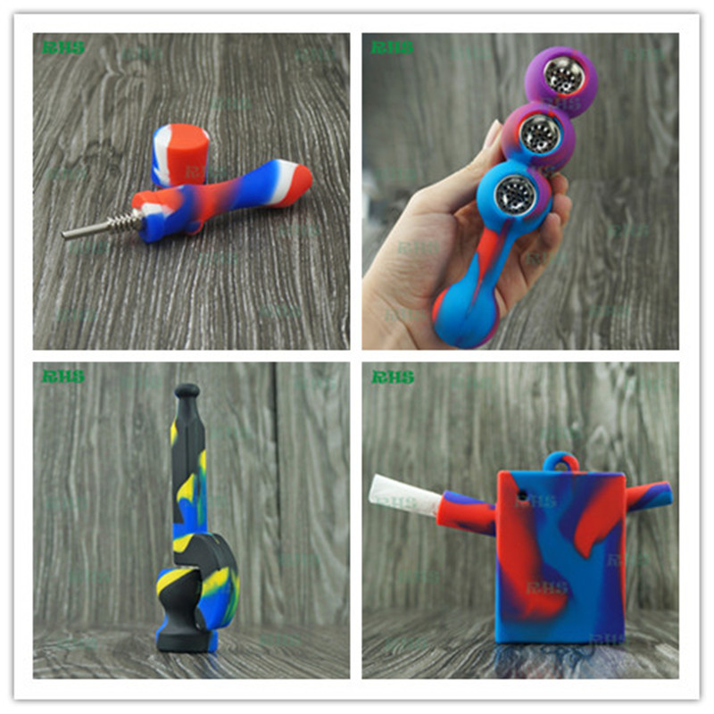 

wholesale Smoking Pipes Food grade Silicone Smoke weeding Pipe with metal bowl Tobacco smoking for Pipe water Cigarette Holder Hand Pipes