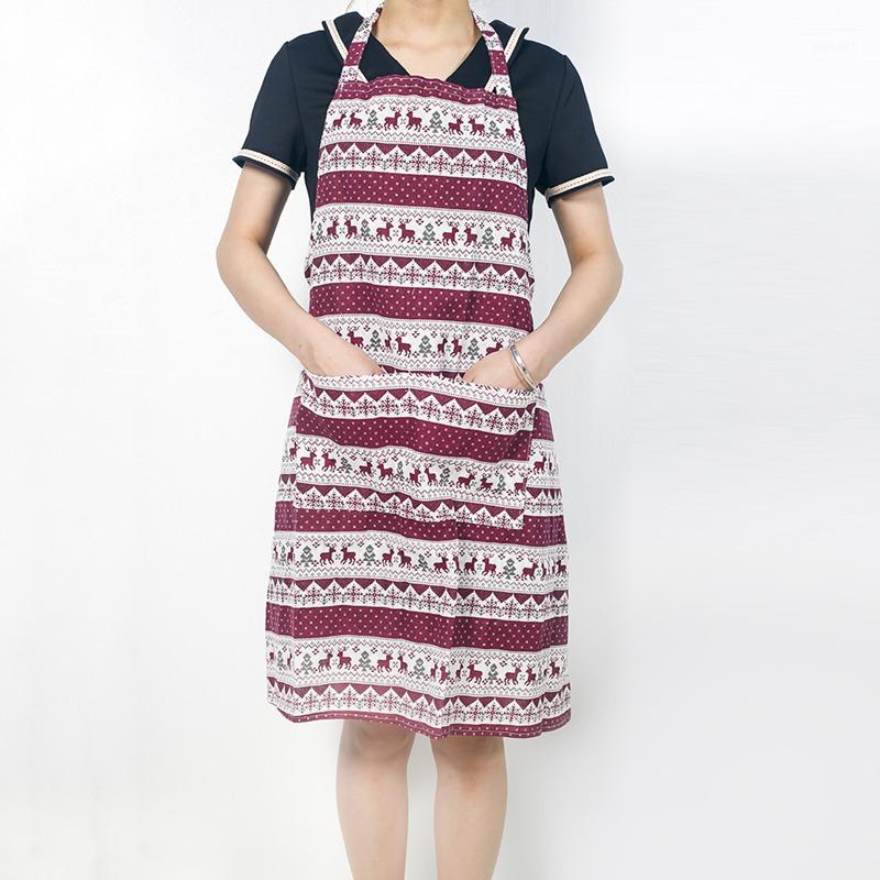 

Elk Print Linen Apron Home Kitchen Restaurant Cooking Supplies Christmas Decoration1