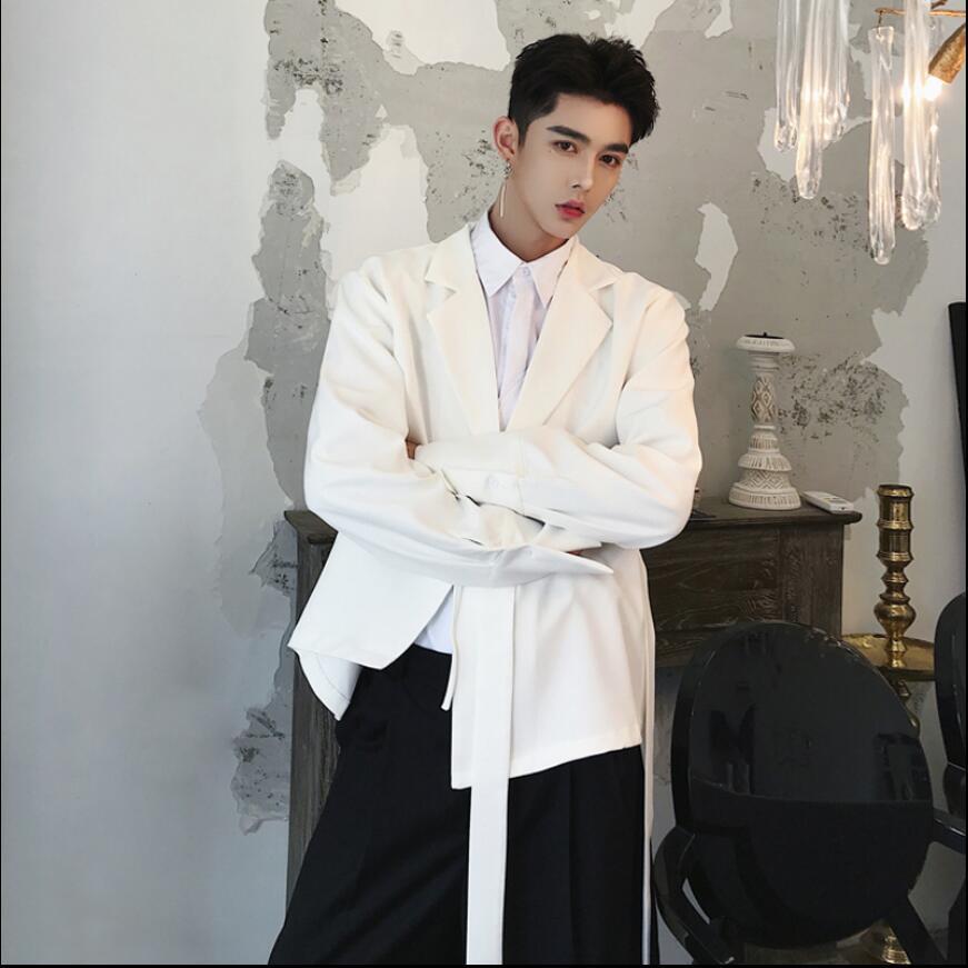 

2020 Men Blazers Designer Chiffon Mark Loose Asymmetric Small Suit Short Singer Jacket New Fall Jakm, Black