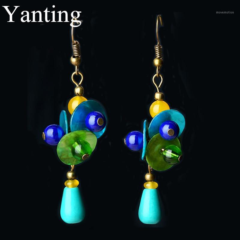 

Yanting colorful round shell earrings for women ethnic water drop earings ancient copper color ear hook party jewelry brincos1