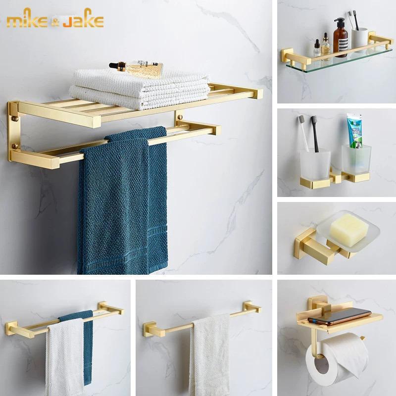 

Cooper brass Gold brush Bathroom accessory Set Gold brass Hook Towel Rail Rack Bar Shelf Paper Holder Toothbrush Holder1