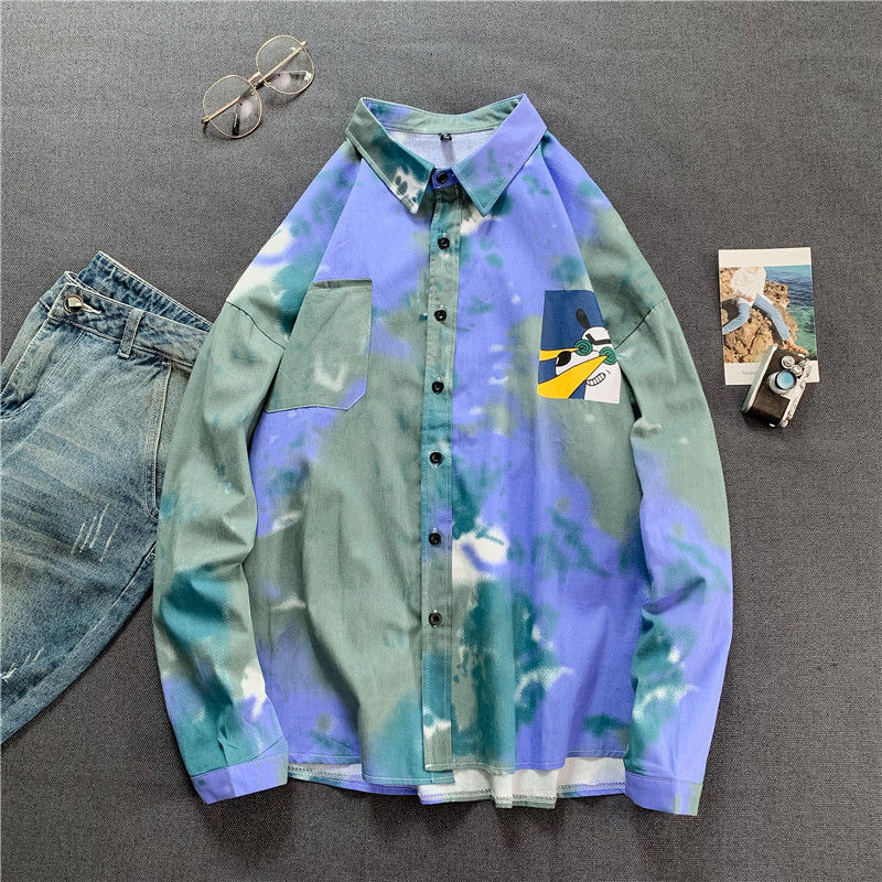 

Fall/winter 2021 Men's Fine New Pure Tie-dye Lovers Long Sleeve Shirts Loosely Loosey Youth Clothing 7467, Blue