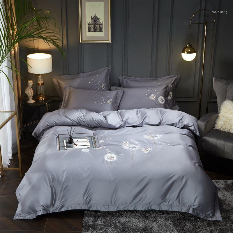 

Dandelion Bedding Set Embroidery Duvet cover set Long-staple cotton Pillowcases Queen King Size Bed Bed Linen 4pcs 2020 New1, Colour 2
