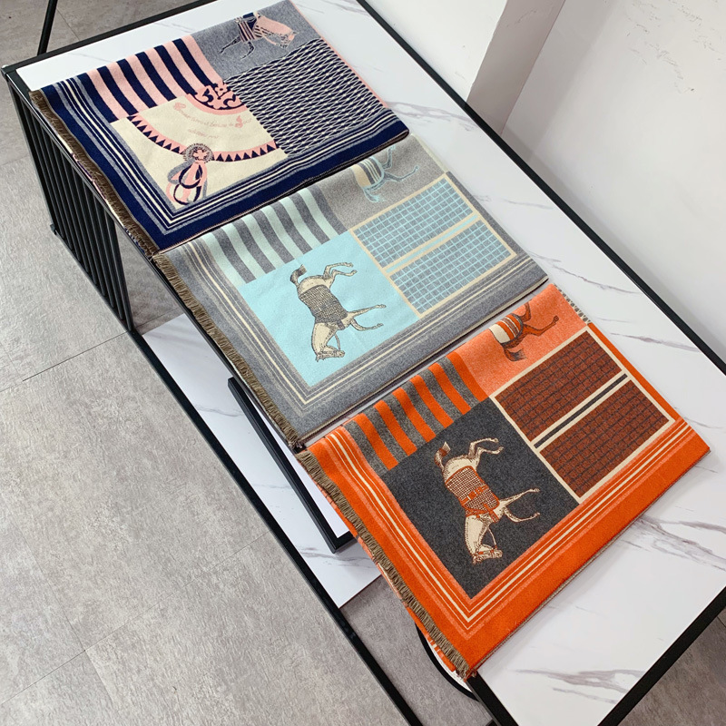 

2019 New Women's Winter Scarf Cashmere Horse Pattern Scarves Long Splicing Thickened Shawl Soft Pashmina Warm Female Poncho Shawls