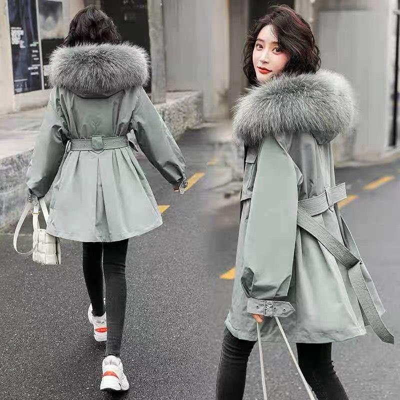 

Fashion Drawstring Waist Thicken Warm Female Winter Parkas Raccoon Fur Collar Women' Down Jacket Women Coats Ropa Mujer Zjt163, Black