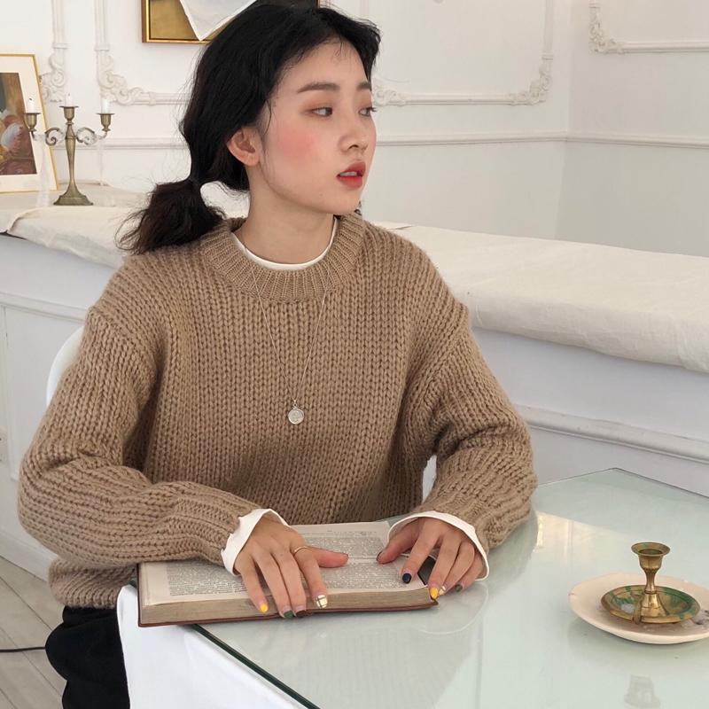 

Loose Autumn Sweater Women 2020 New Korean Style Elegant Knitted Sweater Oversized Warm Women'S Pullover Fashion Solid Top, Khaki