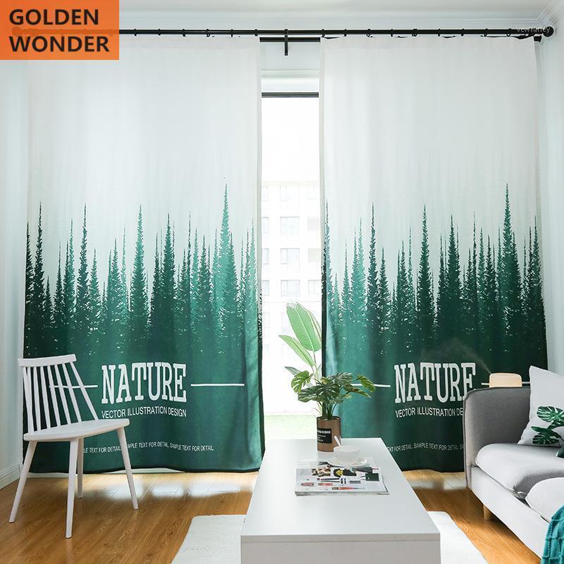 

Modern Simple European Window Curtain Living Room Blackout Shading Green Forest Bedroom Environmental Fabric Formaldehy Free1, Tulle