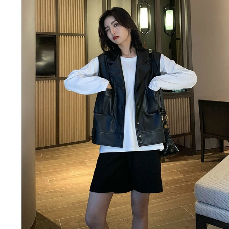

spring autumn 2021 New fashions Black vest leather plutonium women' jacket y190 QJER, Heise