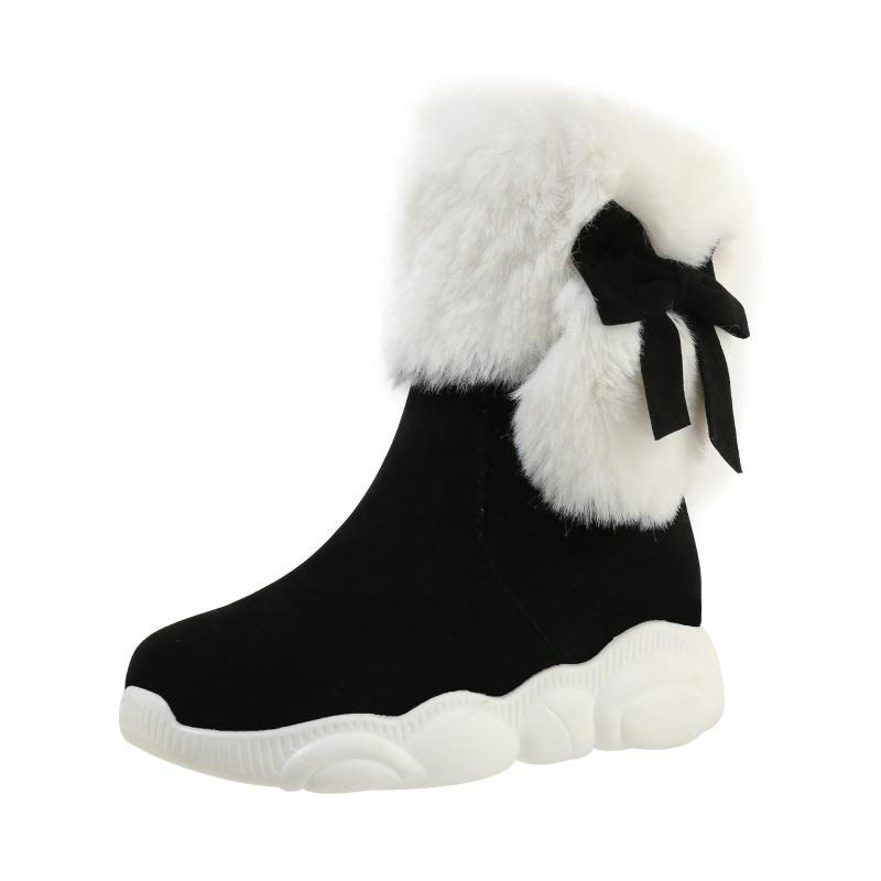

Women Snow Boots Winter Shoes Warm Casual Fur Ankle Female Bowtie Non Slip Plush Suede Rubber Flat Slip On Fashion Ladies 33-46, Beige