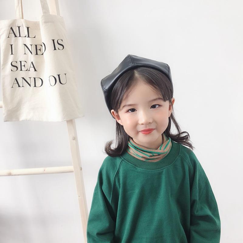 

Fashion Autumn Winter Hat Kids PU Leather Warm Beret Hat Outdoor Girls Painter French Octagonal Cap casquette1, Black