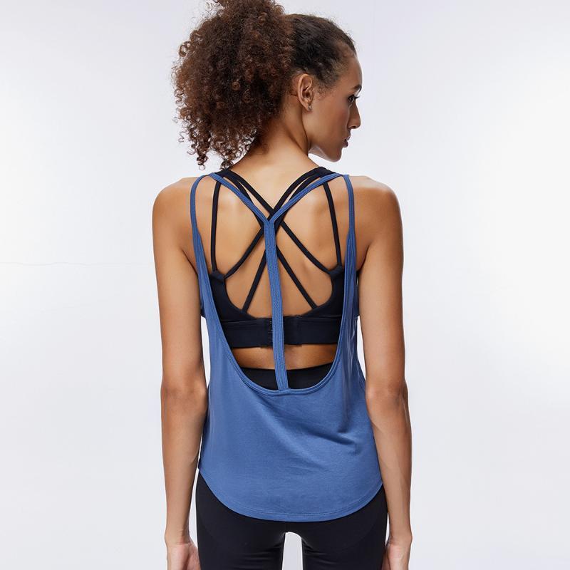 

Quick Dry Sleeveless Women Backless Yoga Shirt Sport Workout Fitness Gym Workout Tops Female Athletic Running Vest1, Blue