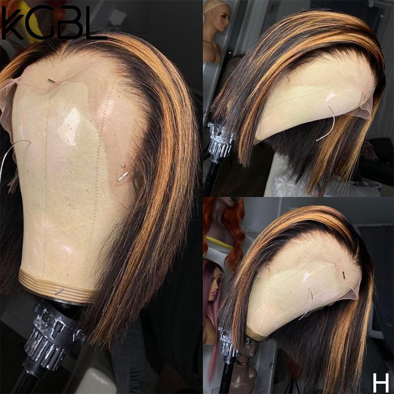 

KGBL Highlight Color Bob T part Lace wig Human Hair Wigs 150% Density 8-14'' Non-Remy Wig With Baby Hair Brazilian Medium Ratio, Natural color