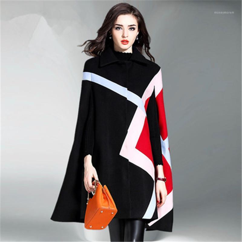 

Fashion Long Trench Cloak Shawl Woolen Coat female Korean 2020 new Autumn Winter Coat For Women Ponchos Cape Wool Outerwear N9801, Navy blue