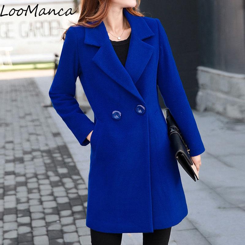 

Autumn Winter Blazer Women Coat 2020 New Double Breasted Wool Blends Jacket Work Office Lady Long suits &blazer Plus Size 4XL, Black