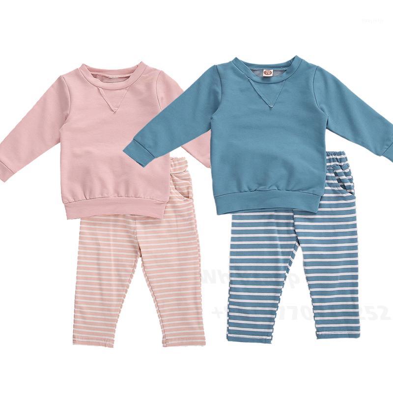 

Infant Baby Cotton Clothing 0-24M Newborn Baby Boys Girl Long-sleeved Solid Color Round Neck T-shirt Elastic Striped Long Pants1