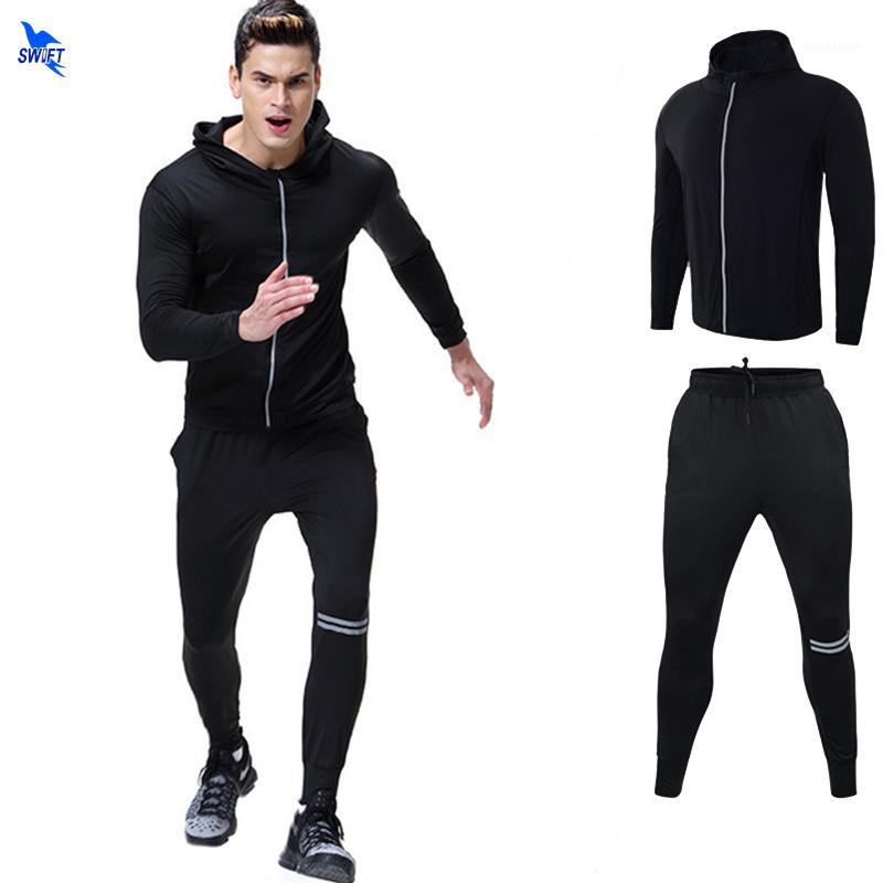 

2pcs/lot Autumn Spring Sports Suit Mens Tracksuits Zipper Hooded Sweatshirt+Sweat Pants Running Set Black Fitness Gym Sportswear1