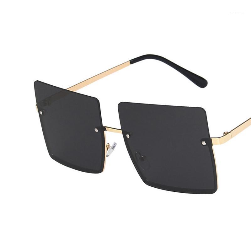 

2021 Metal Semi-rimless Sunglasses Women Retro Oversized Square Sun Glasses Men Fashion Half Metal Frame Streetwear Eyewear UV1