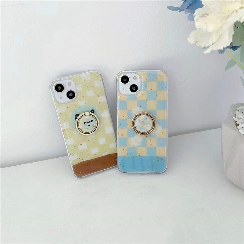 

Glue dropping Phone Cases with Classic chessboard grid For iPhone 13 13Promax 12 Promax 12 11 11Promax X 7Plus Ring support Fation Phone Cover, Mixed colors