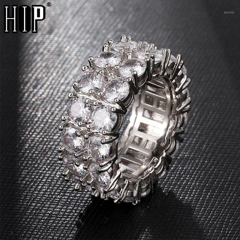 

HIP Hop 2 Row Classic CZ Solitaire Ring Gold/Silver Color Iced Out Zircon Charm Round Ring For Men Women Jewelry Size 8-111