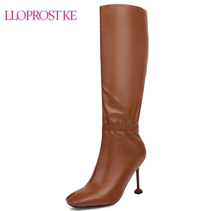 

Lloprost ke High Heel Woman Boots Knee High Boots Thin Heel Long Square Toe Ladies Shoes 2020 Autumn Winter black beige