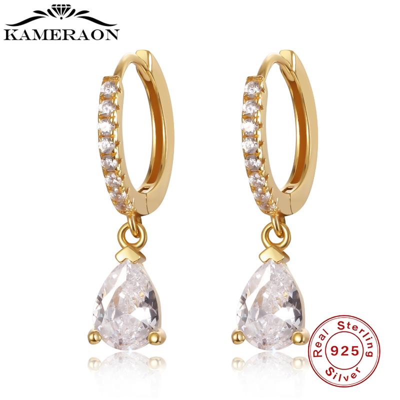 

S925 Sterling SIlver Earrings Waterdrop Lab Diamond Gold Hoop Earrings For Women Cute Butterfly Horse Animal Circle