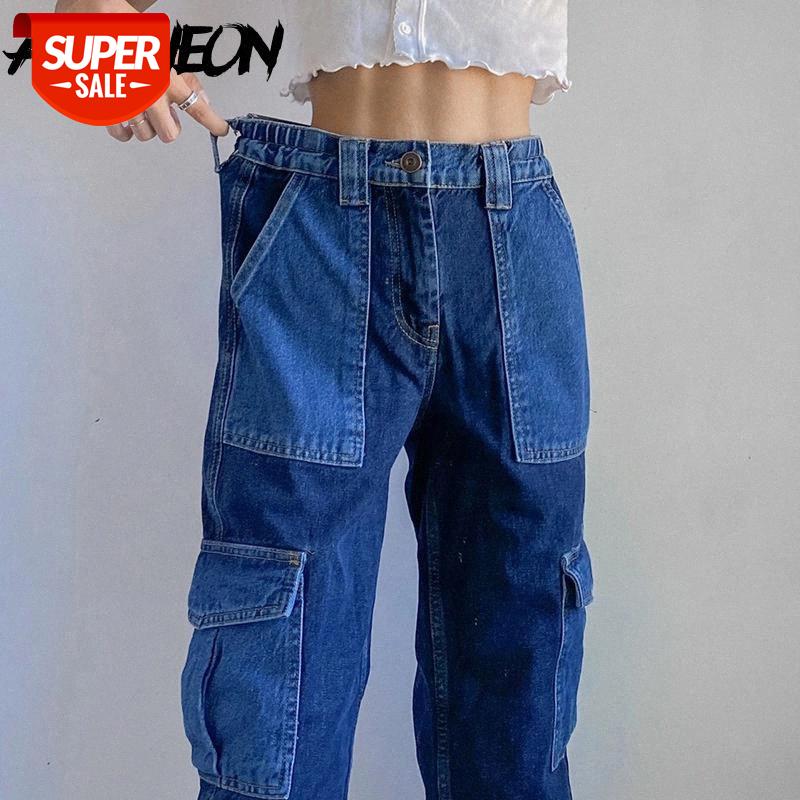 

ALLNeon Hip Hop Style Patchwork wirh Pockets Straight Jeans 90s Streetwear High Waisted Loosed Denim Long Pants Autumn Trousers #KO7X, Black;white