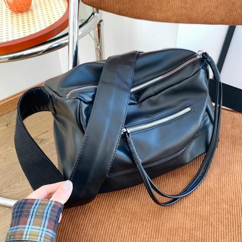 

Black PU Leather Retro Large-Capacity Bag Handbags Women's Bag 2021 New Style Fashion All-Match Simple Shoulder Tote