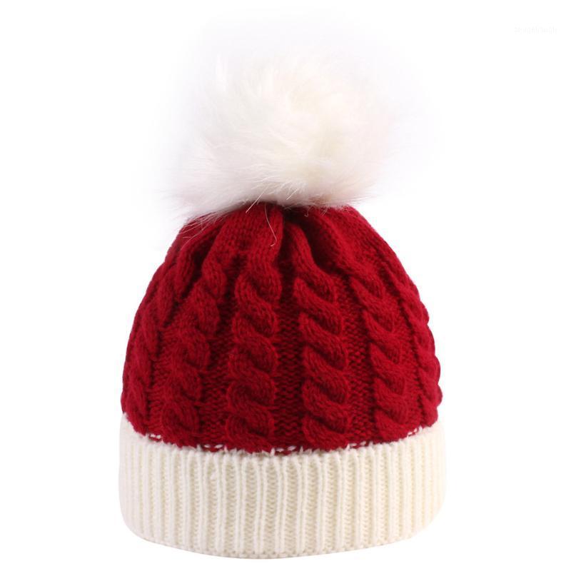 

1Pcs Unisex Children Baby Fashion Christmas Skiing Keep Warm Winter Hats Knitted Cotton Hat With White Fur Ball Lovely Cap1