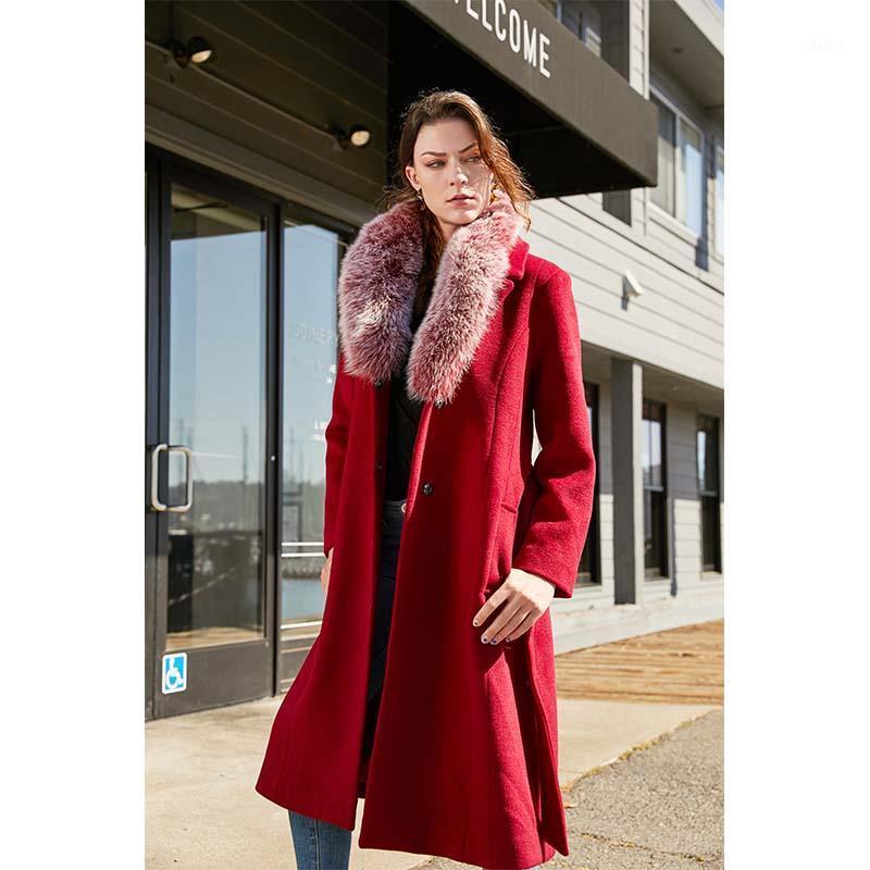 

Escalier Women's Trench Long Wool Coat with Real Fur Collar1, Black