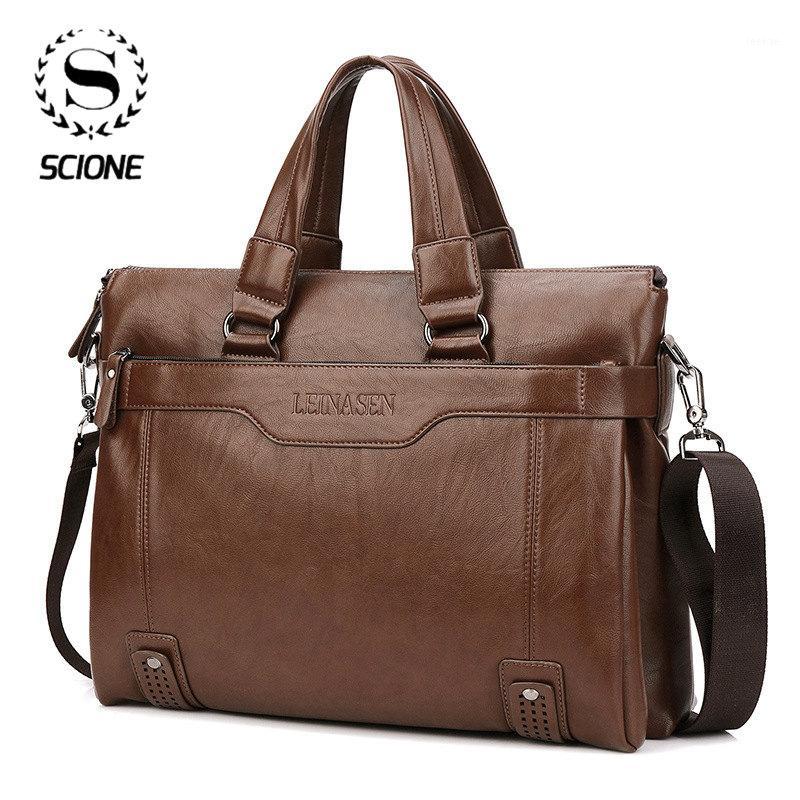 

Scione New Brand men's leather messenger bags business vintage crossbody bag men shoulder bag postman briefcase male Handbags1, Dark brown