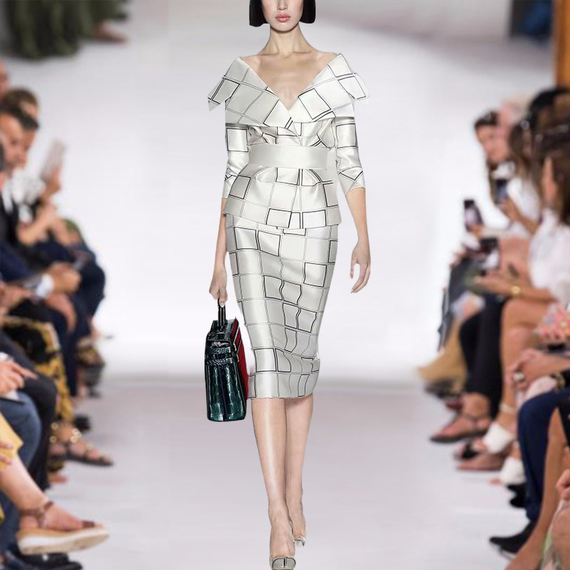 

2021 Spring Track New Sexy Style with Low-cut v Printing Long-sleeve Plaid Upper Belt Thin Temperament Stocking Women' Clothing 4dtn, White