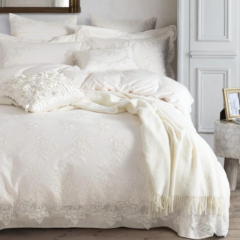 

4/7-pieces 100% Egypt cotton Bedding set White luxury Embroidered duvet cover set King Queen bedline, As pic