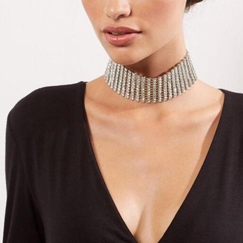 

Chokers Rhinestone Crystal Choker Necklace Women Wedding Accessories Chain Punk Gothic Jewelry Collier Femme Kolye