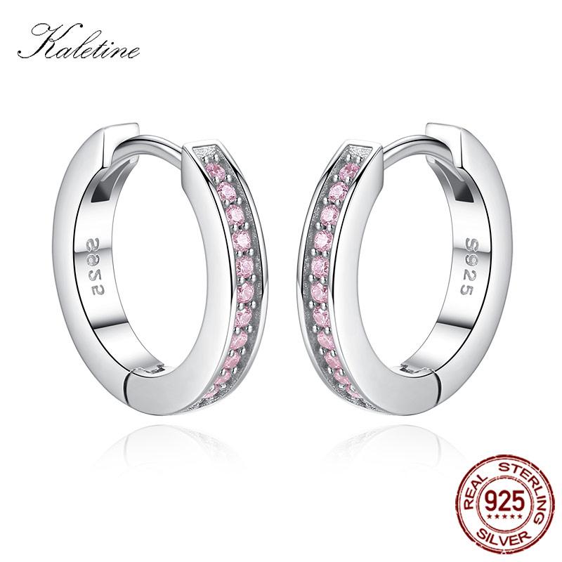 

Woman Shinning Crystals Hoop Earrings Women Sterling 925 Silver Pink Zircons Earrings for Girls 925 Silver Jewelry Gifts KLTE092