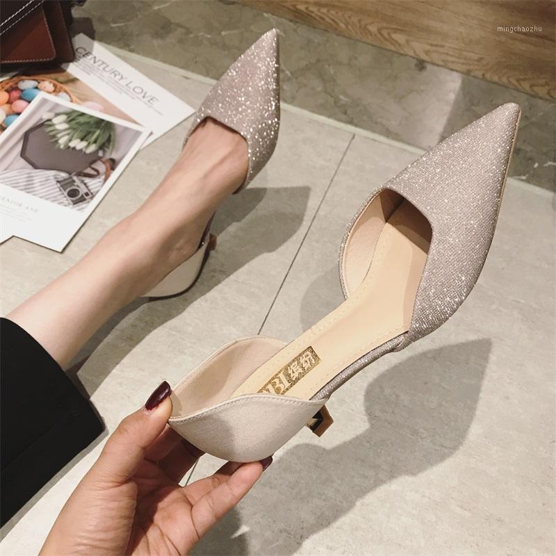 

Summer Pumps Women Shoes Woman Bling Crystal Thin Mid Heels Pointed Toe Sexy Wedding Shoes Female Slip on Party Ladies1, Gun color