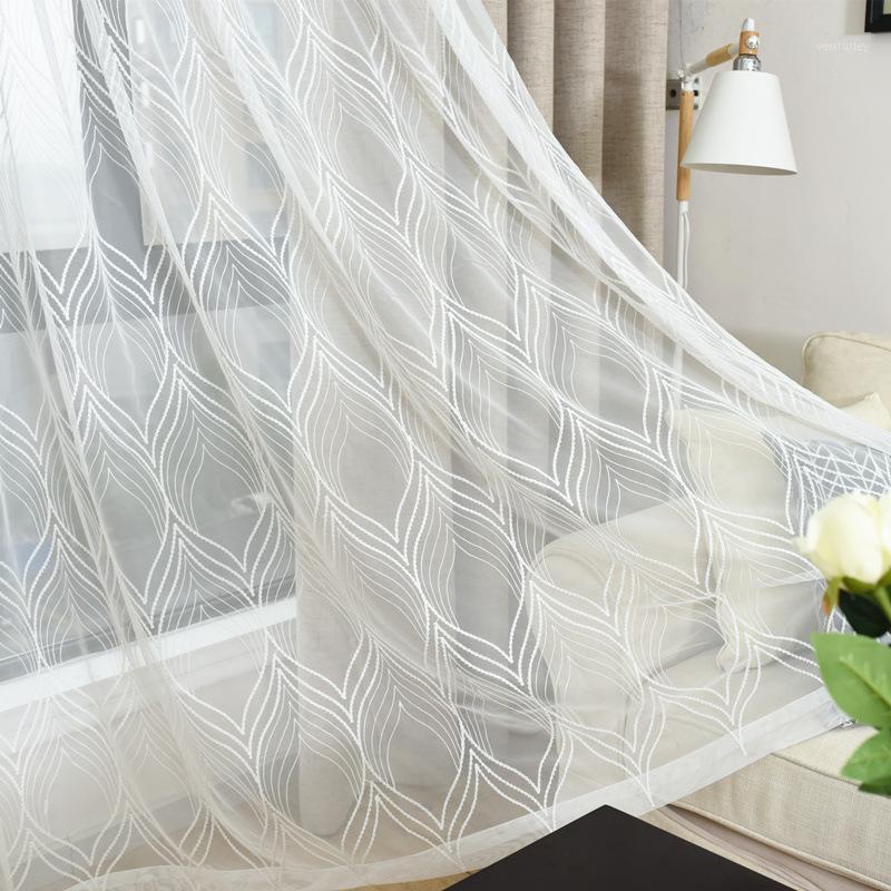 

Modern Minimalist White Window Curtain Living Room Bedroom Study Embroidered Curtain Balcony Solid Color Tulle1, As pic