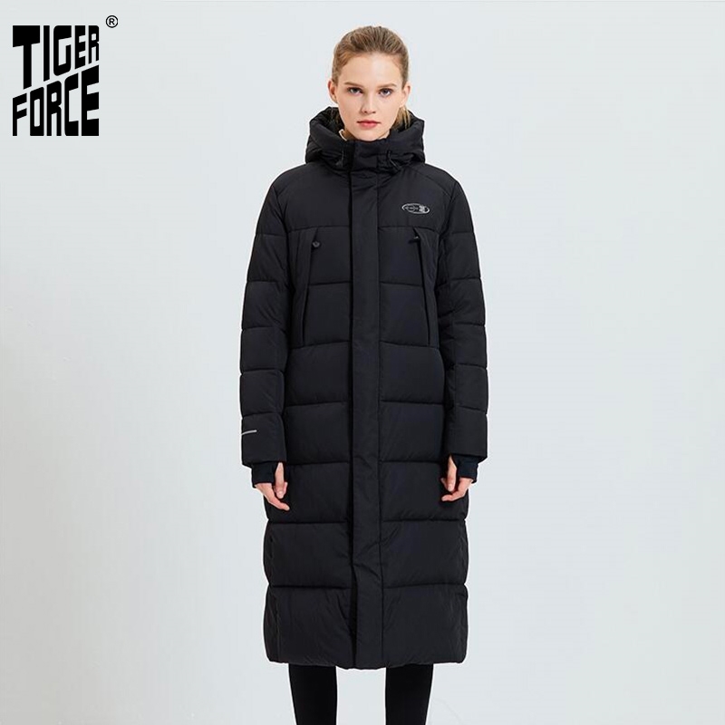 

Tiger Force Women' Winter Jacket Woman Long Coat Female Fashion Casual Parkas Warm Hooded Overcoat Women' Jacket 210203, Black