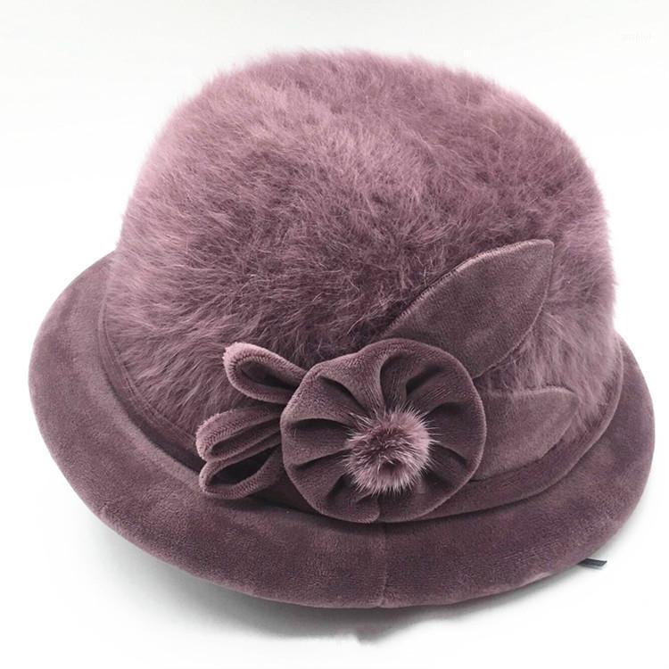 

Mingli Tengda Winter Old Women's Hat Gray Mother's Warm Thick Plush Fur Basin Hat Basin Beret Felt Purple Skin1, Black