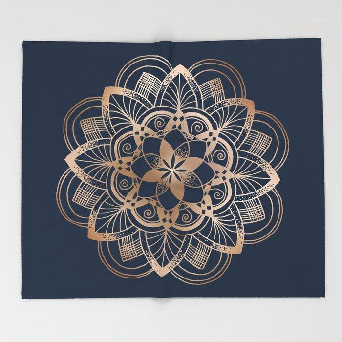 

Blanket Custom Metal Mandala on Blue Throw Blankets Fleece Blanket Sofa/Bed/Plane Travel Plaids Bedding Towel1