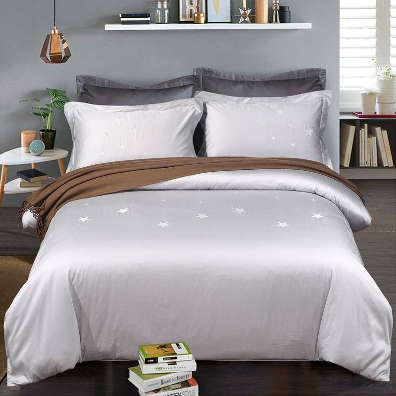 

gray blue 100% Egypt Cotton stain Luxury Bedding set Queen/King Size Embroidery stars Bed set Duvet cover Bed linen Pillowcases