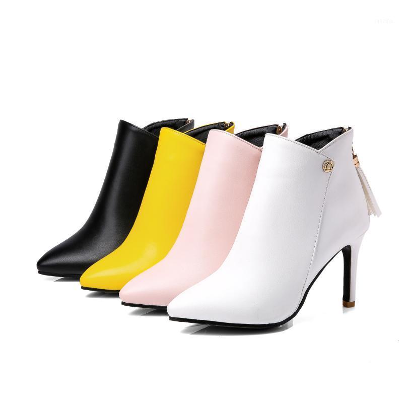 

PQECFS Big size 31-48 high quality 2021 spring & autumn & winter women solid strange style high heels ankle boots 4 colors1, Yellow