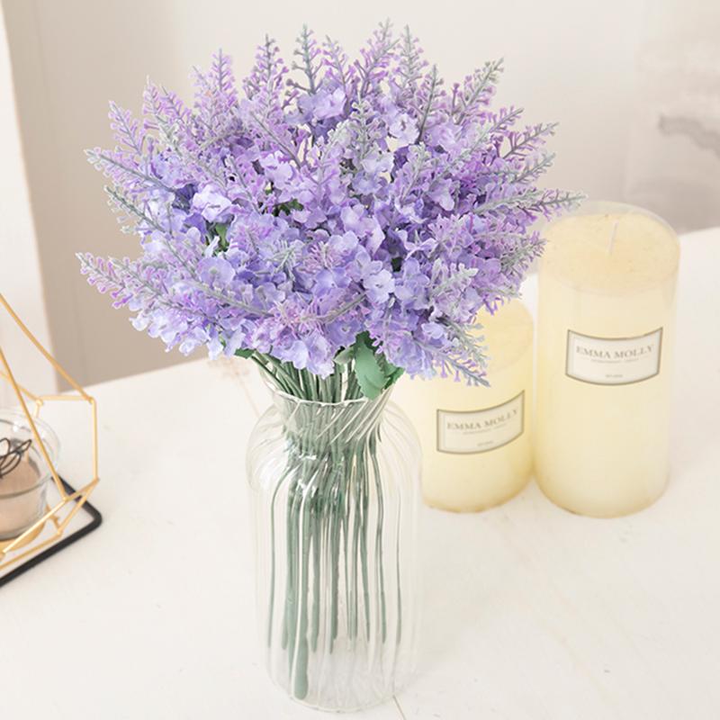 

Decorative Flowers & Wreaths 9pcs Purple Lavender Artificial Silk Bouquet Birthday Party Wedding Decoration Office Home Garden High Quality