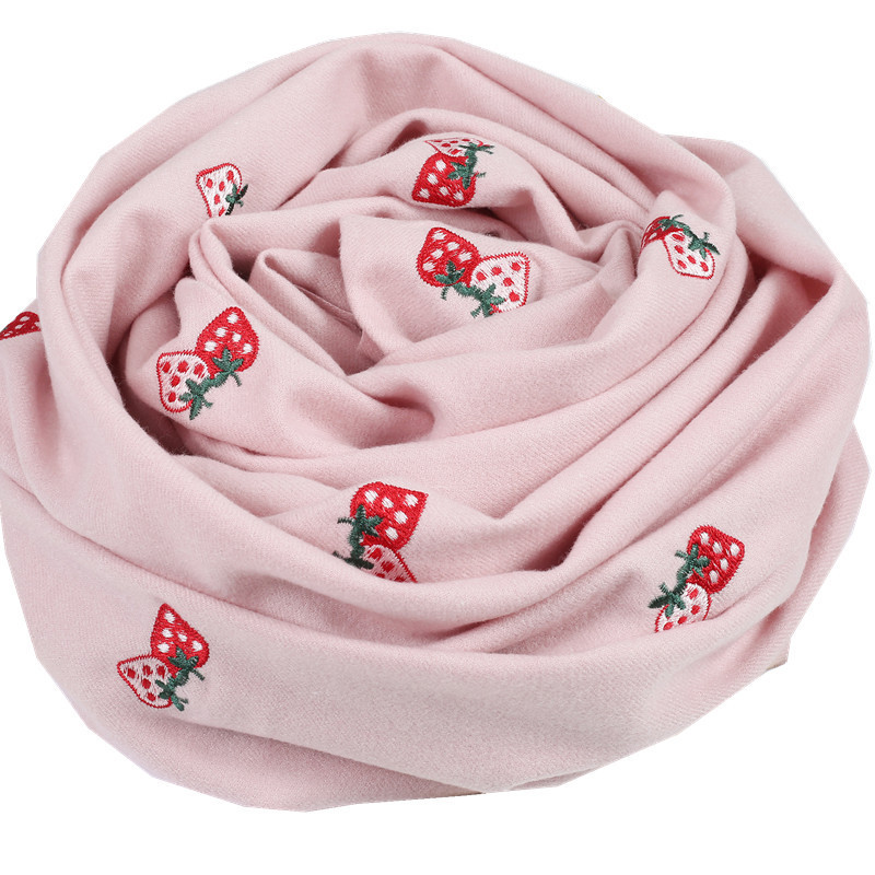 

2020Korean autumn winter embroidery cashmere strawberry pattern women's scarf fashion thickening Warm Embroidered external shawl