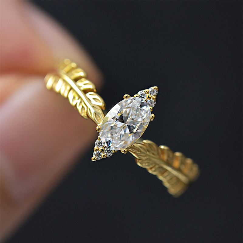 

Februaryfrost Brand Gold Leaf Zircon Design Finger Women Ring Luck Tree Side Unique Exquisite Anniversary Party Girl/Lady Gift Trendy Jewelr
